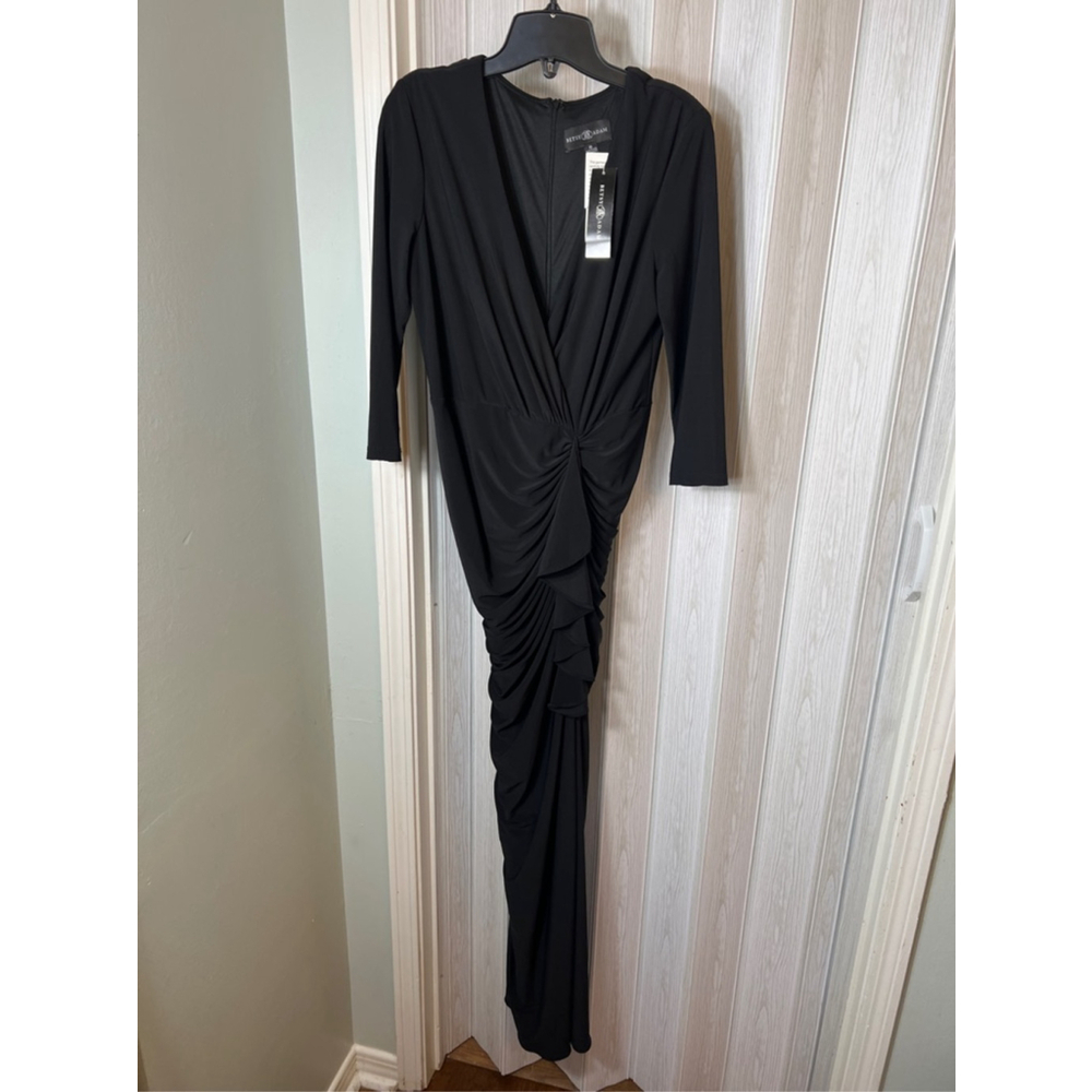 NWT Betsy & Adam
V Neck Ruched Ruffled Gown SZ 8 - Picture 4 of 8